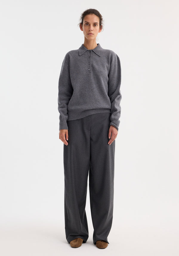 róhe compact knitted polo | mid grey melange