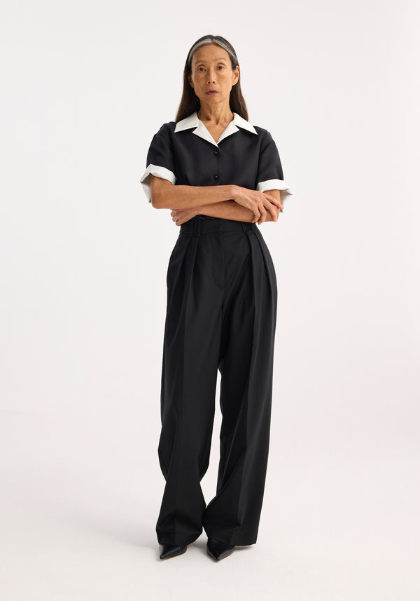 róhe contrast camp collar silk shirt | black