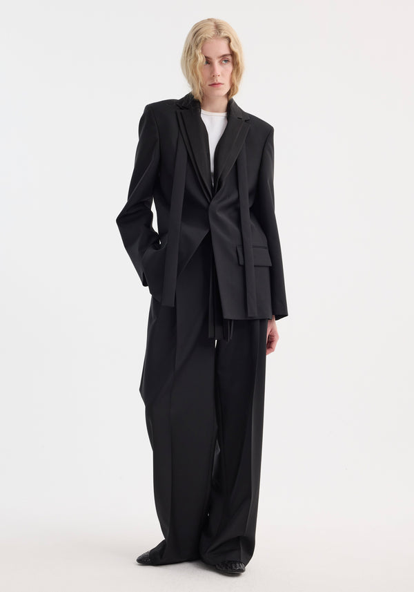 Róhe Deconstructed Satin Lapel Suit Jacket | Black
