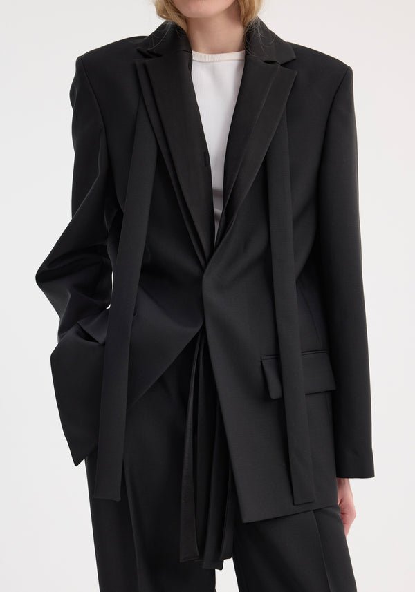 Róhe Deconstructed Satin Lapel Suit Jacket | Black