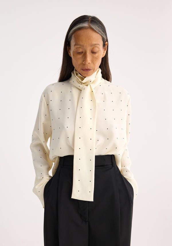 Róhe Dotted Silk Foulard Top | Cream / Black Dot