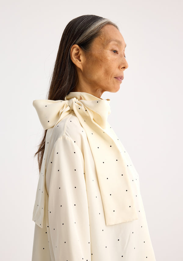 Róhe Dotted Silk Foulard Top | Cream / Black Dot