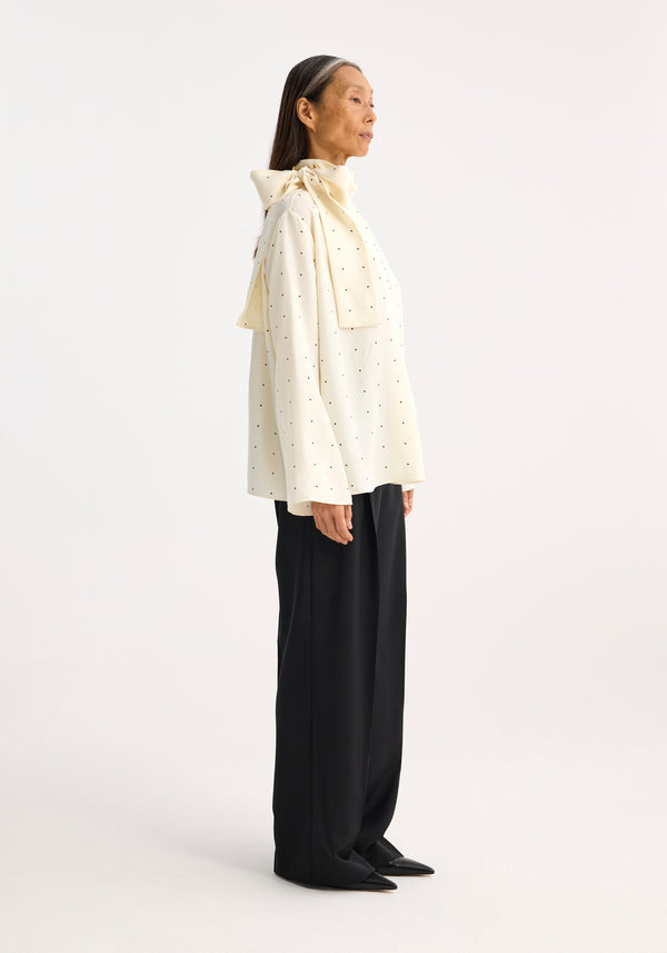 Róhe Dotted Silk Foulard Top | Cream / Black Dot