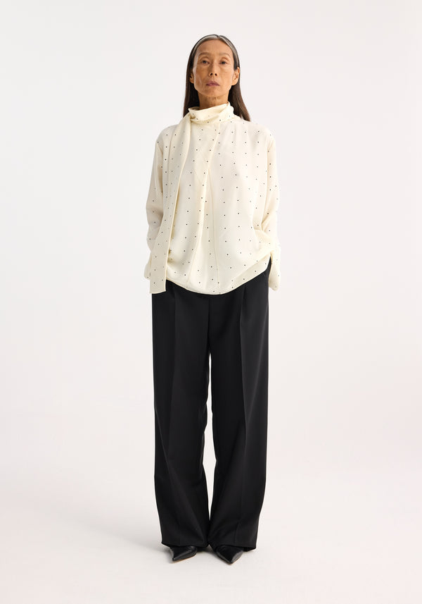 róhe dotted silk foulard top | cream / black dot