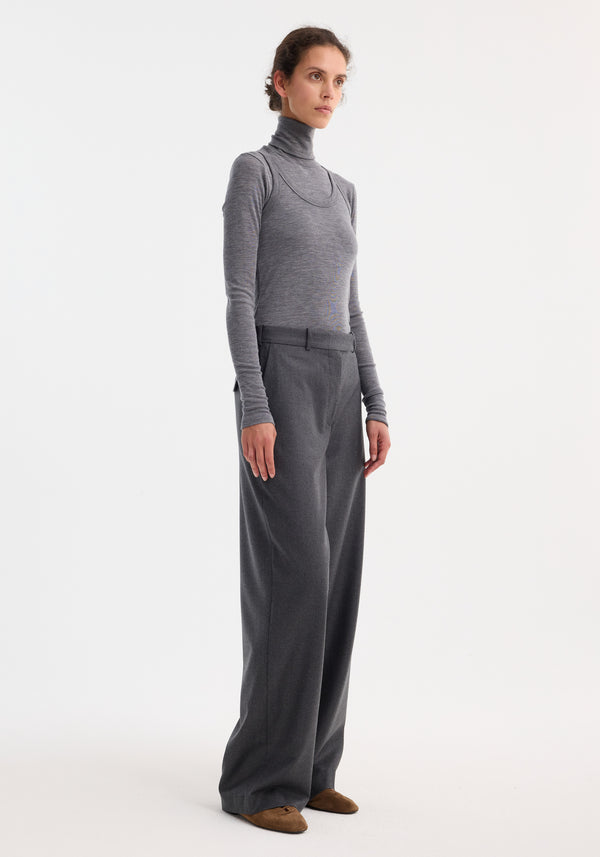 Róhe Double-layer Wool Top | Mid Grey Melange