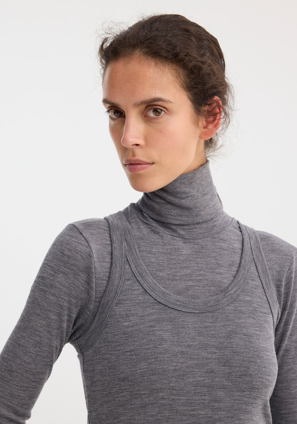Róhe Double-layer Wool Top | Mid Grey Melange