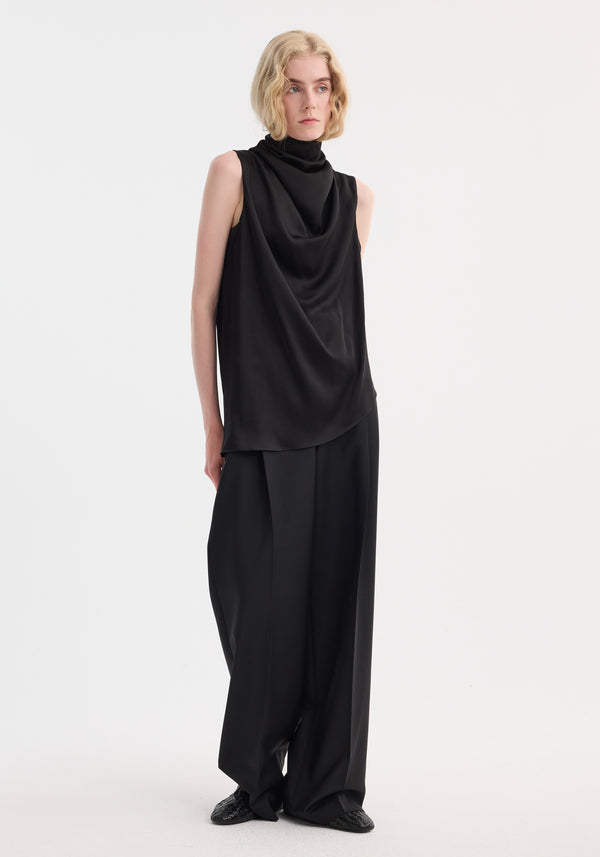 róhe draped satin top | black