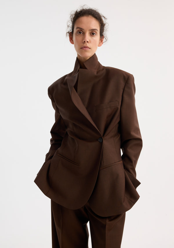 Róhe Dual Tone Piqué Overlap Suit Jacket | Mahogany