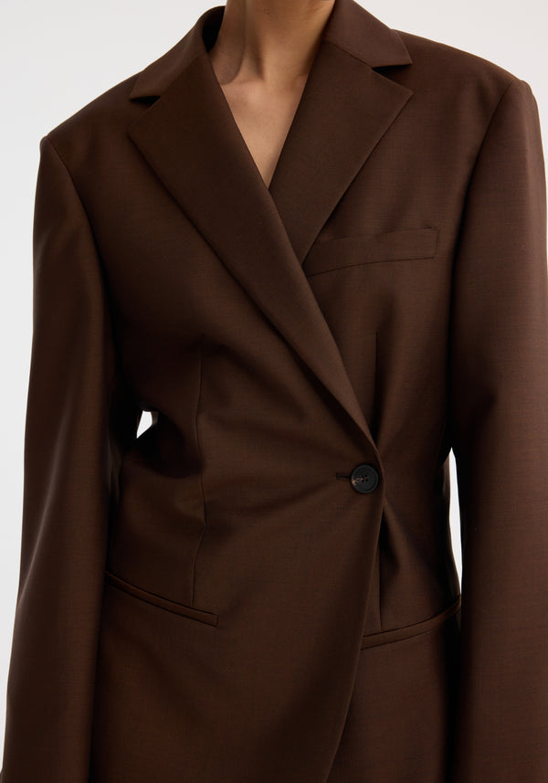 Róhe Dual Tone Piqué Overlap Suit Jacket | Mahogany