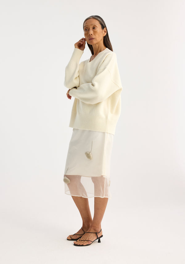 Róhe Embellished Tulip Organza Skirt | Off White