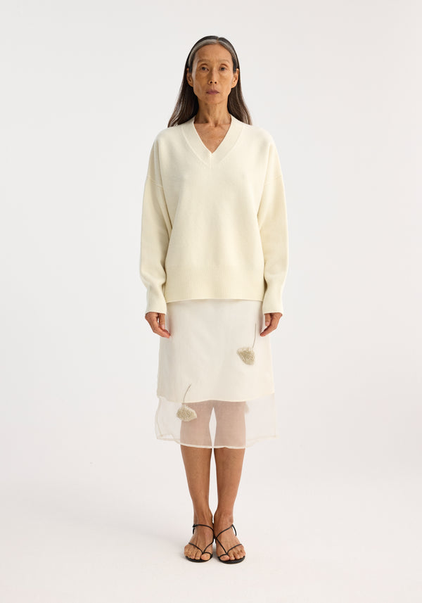 róhe embellished tulip organza skirt | off white