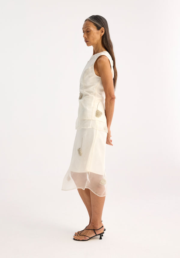 Róhe Embellished Tulip Organza Top | Off White