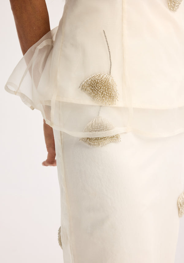 Róhe Embellished Tulip Organza Top | Off White