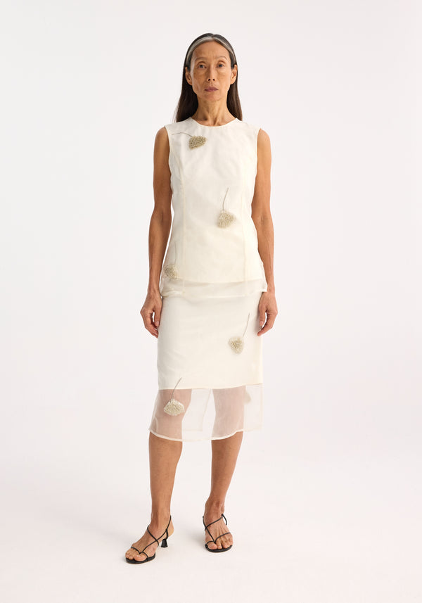 róhe embellished tulip organza top | off white