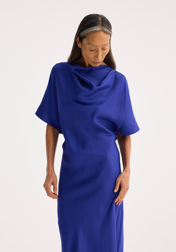 Róhe Fluid Draped Silk Dress | Electric Blue