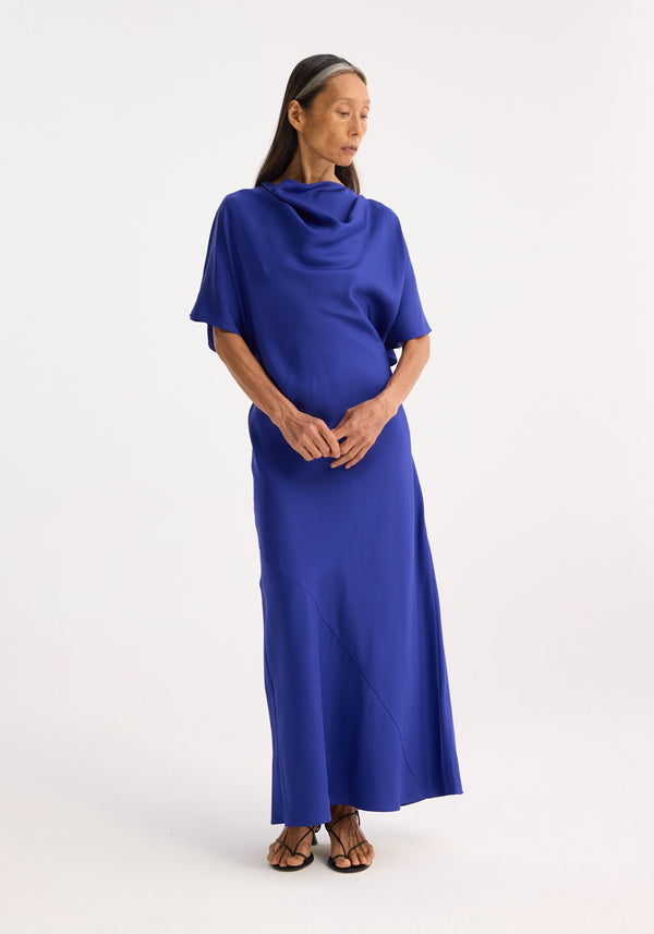 róhe fluid draped silk dress | electric blue
