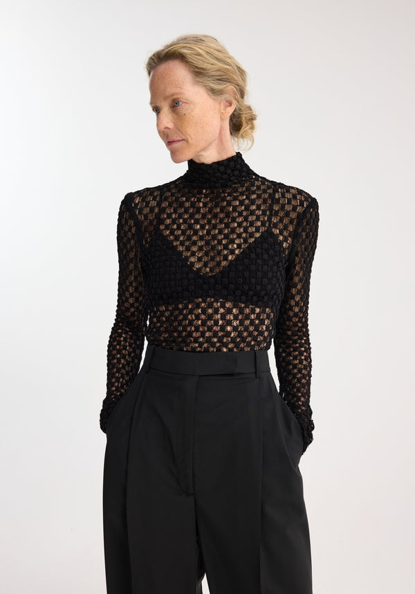 Róhe Geometrical Lace Turtleneck Top | Black