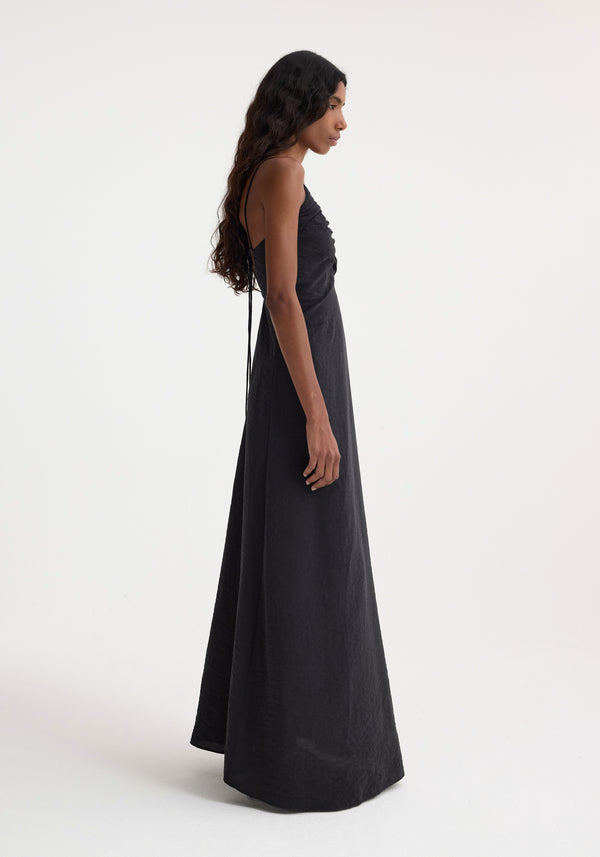 Róhe Hammered Silk V-neck Strap Dress | Black