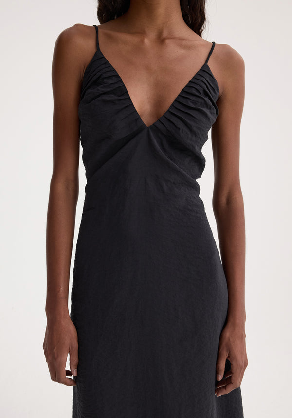 Róhe Hammered Silk V-neck Strap Dress | Black