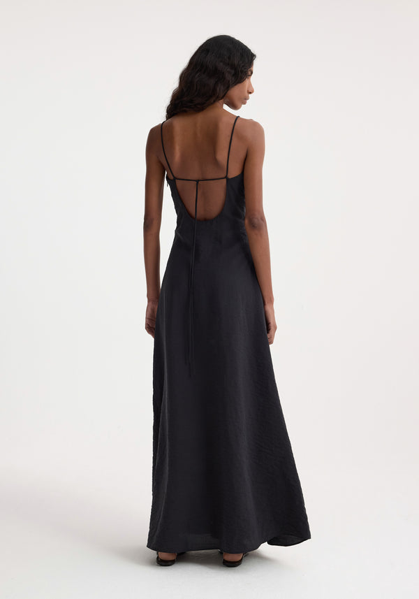 Róhe Hammered Silk V-neck Strap Dress | Black