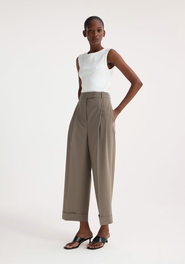 Róhe High-waist Turn-up Trousers | Taupe