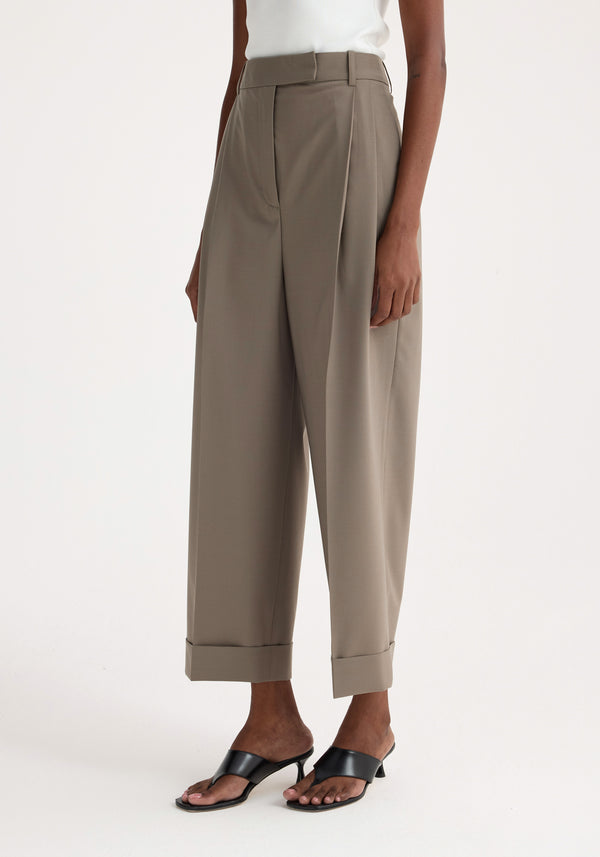 Róhe High-waist Turn-up Trousers | Taupe