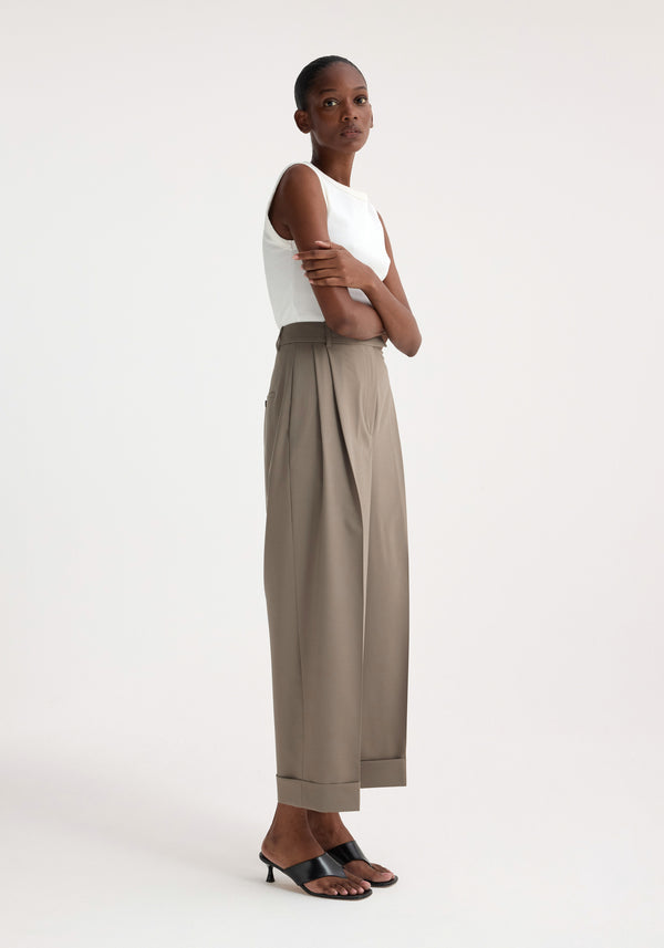 Róhe High-waist Turn-up Trousers | Taupe