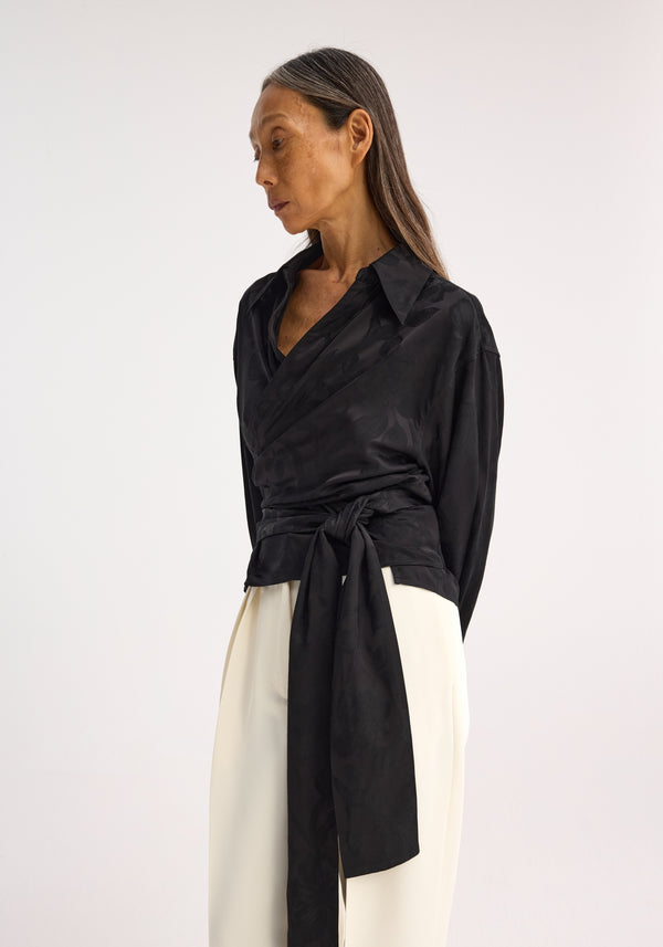 róhe jacquard wrap top | black