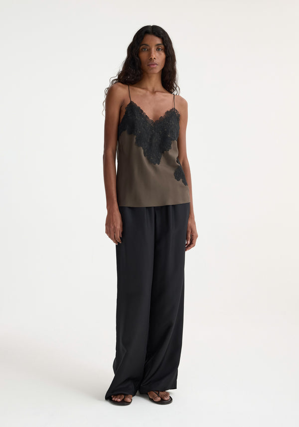 róhe lace silk camisole | earth