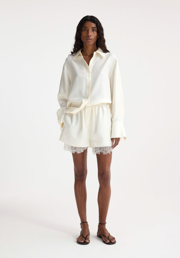 róhe lace silk shorts | cream