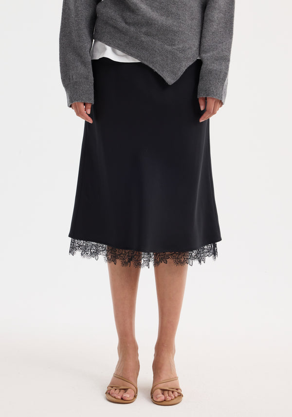 Róhe Lace-trimmed Silk Skirt | Black