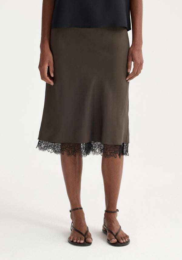 Róhe Lace-trimmed Silk Skirt | Earth