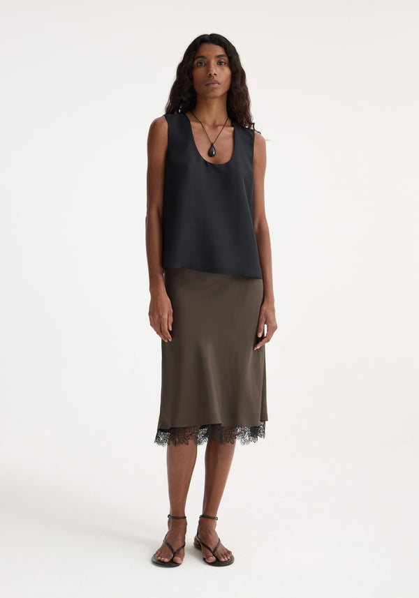 róhe lace-trimmed silk skirt | earth