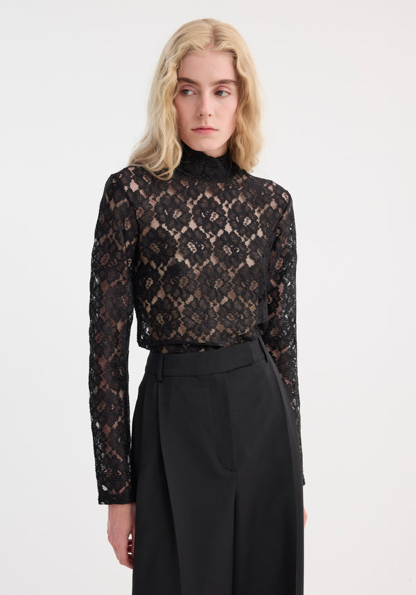 Róhe Lace Turtleneck Top | Black