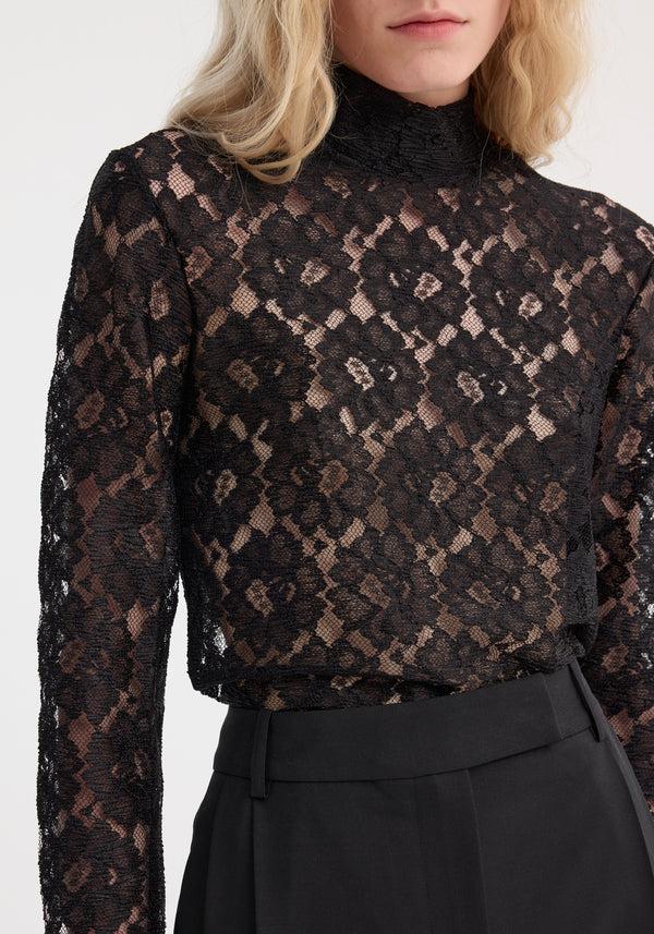 Róhe Lace Turtleneck Top | Black