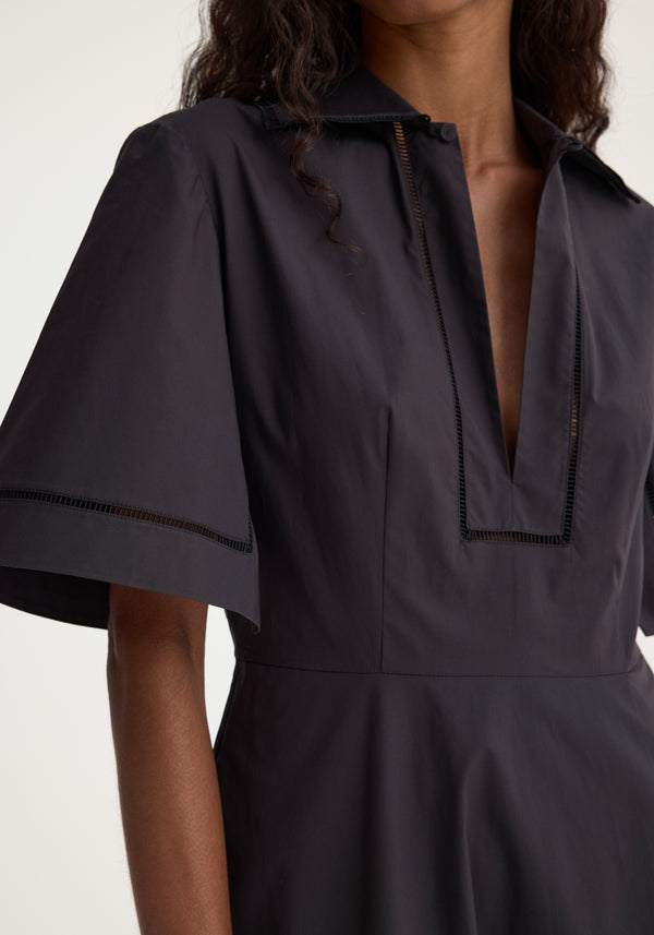 Róhe Ladder Embroidered Poplin Dress | Black