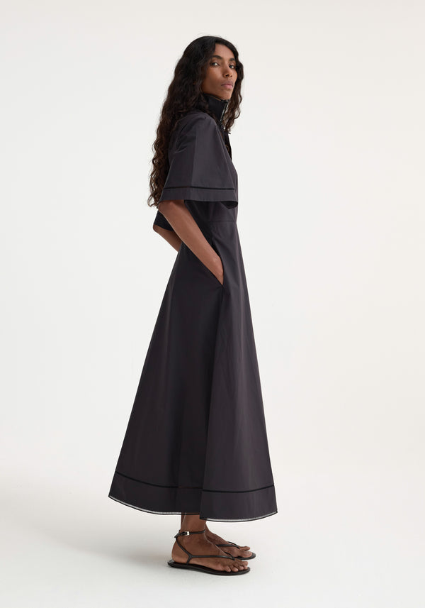 Róhe Ladder Embroidered Poplin Dress | Black