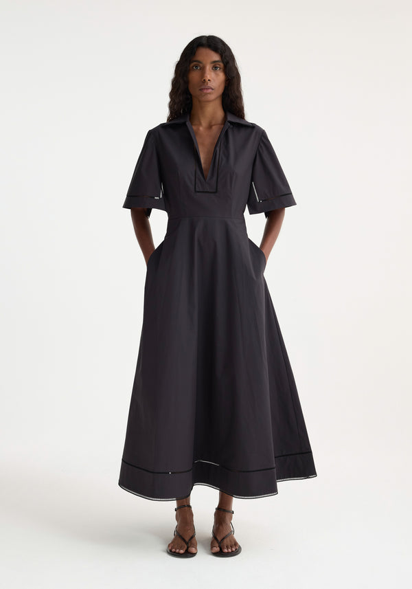 róhe ladder embroidered poplin dress | black