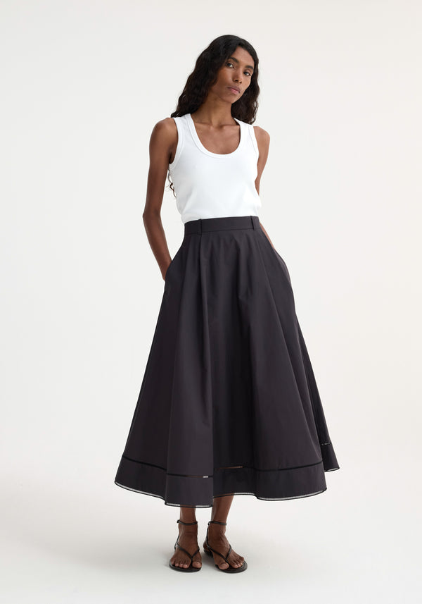 Róhe Ladder Embroidered Poplin Skirt | Black