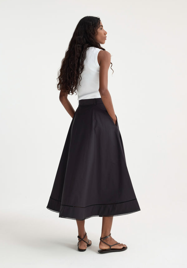 Róhe Ladder Embroidered Poplin Skirt | Black