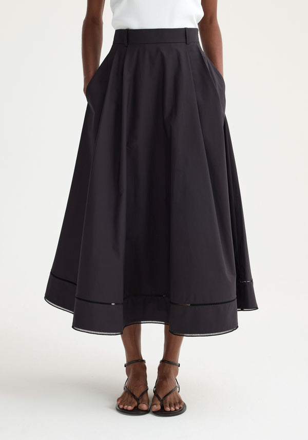 Róhe Ladder Embroidered Poplin Skirt | Black