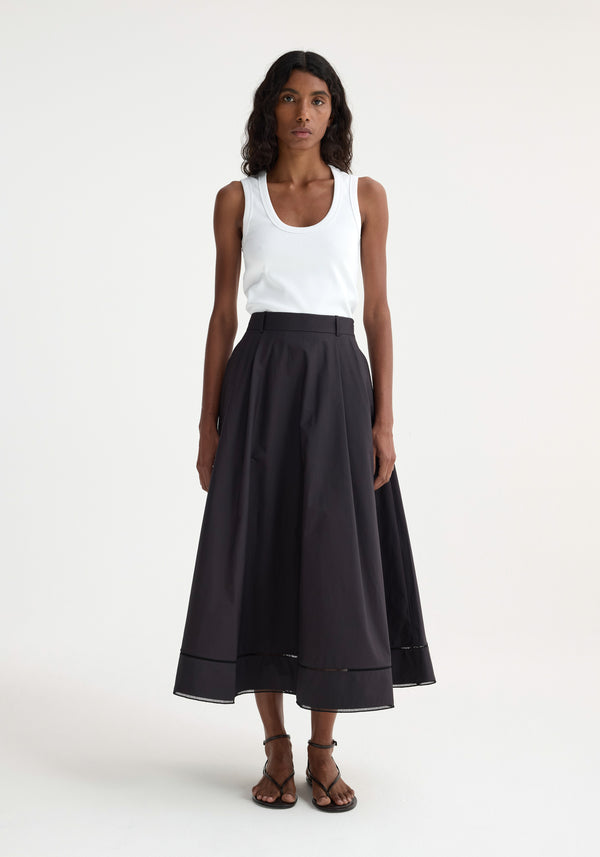 róhe ladder embroidered poplin skirt | black