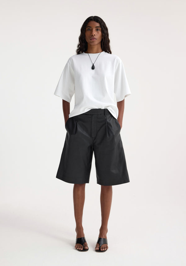 róhe leather loose-fit shorts | black