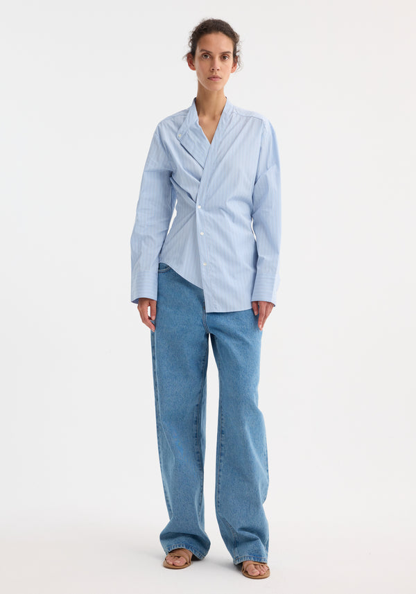 róhe overlap striped shirt | fine blue stripe