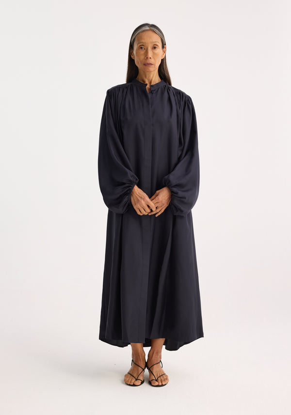 Róhe Pleated Silk Dress | Navy