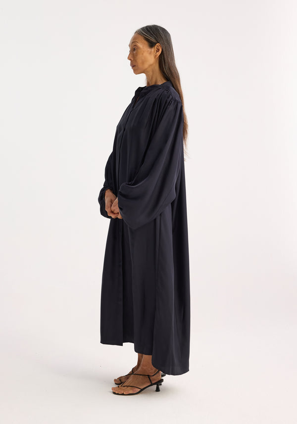 Róhe Pleated Silk Dress | Navy