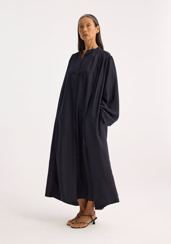 róhe pleated silk dress | navy