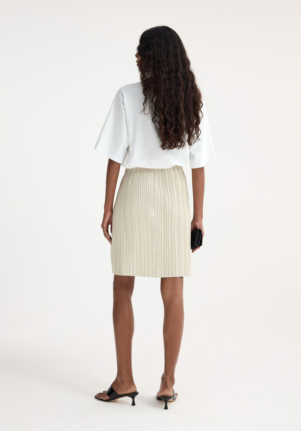 Róhe Plissé Leather Skirt | Chalk