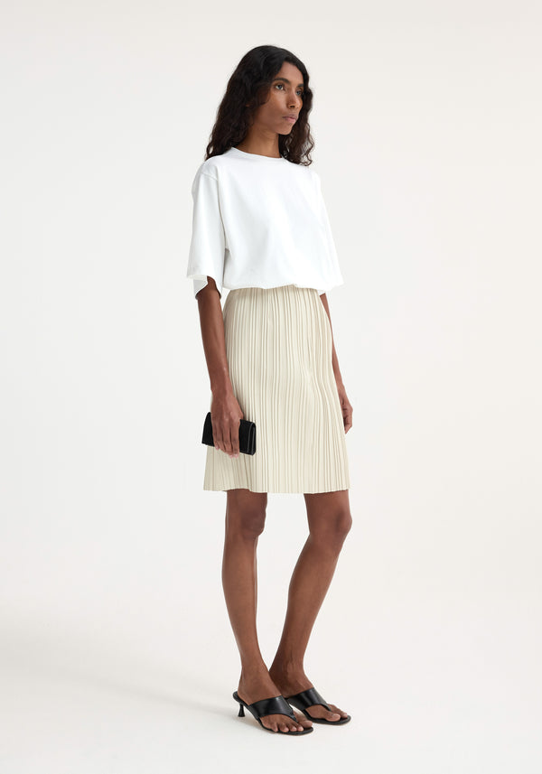 Róhe Plissé Leather Skirt | Chalk