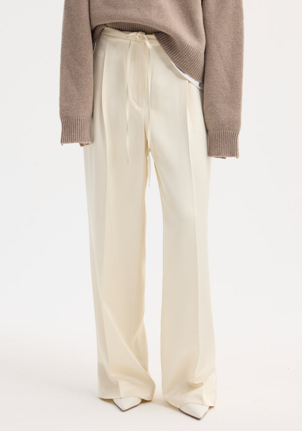 Róhe Relaxed Drawstring Satin Trousers | Cream